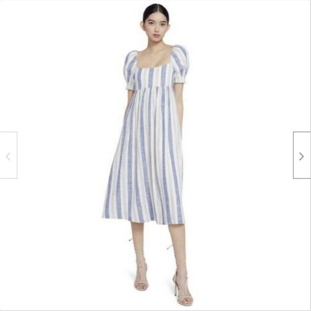 NWT Alice + Olivia Bauery Striped Puff Sleeve Midi Dress 6